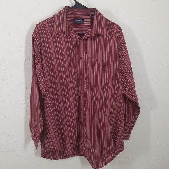 John Blair Adult Mens 16 Large Red Striped Button Up Shirt - Picture 1 of 10